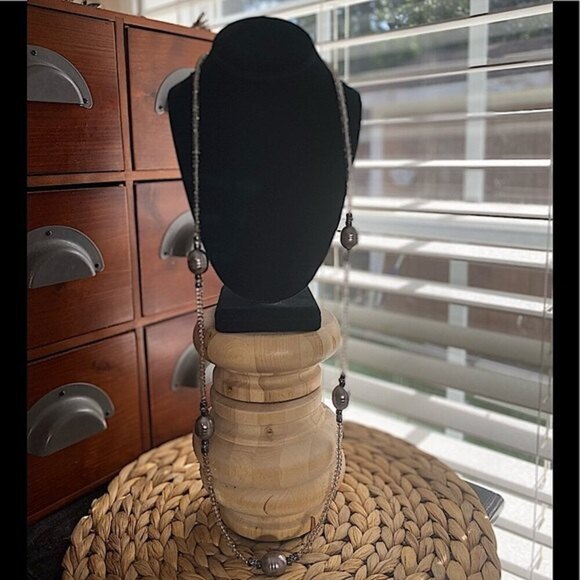 Chico’s Crystal Marcasite & Glass Beads Necklace Pewter Finish 39in Mob Wife - Picture 4 of 9